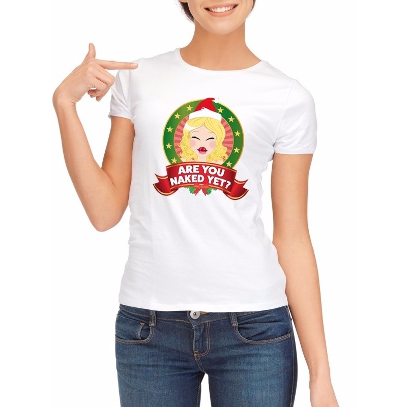 Sexy foute kerstmis shirt wit voor dames are you naked yet