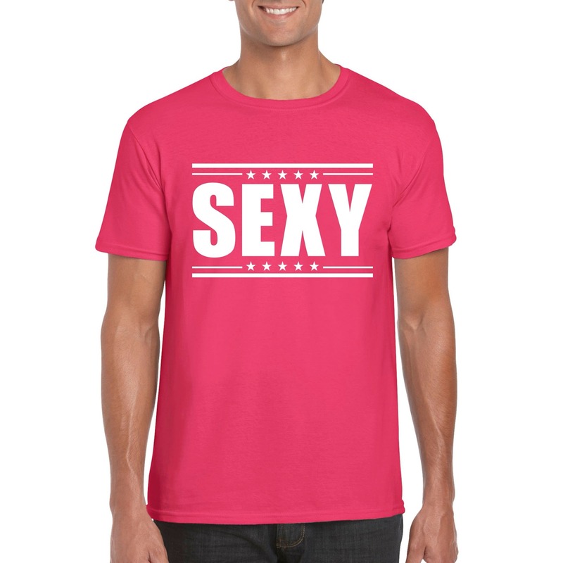 Fuschsia roze t shirt heren met tekst sexy