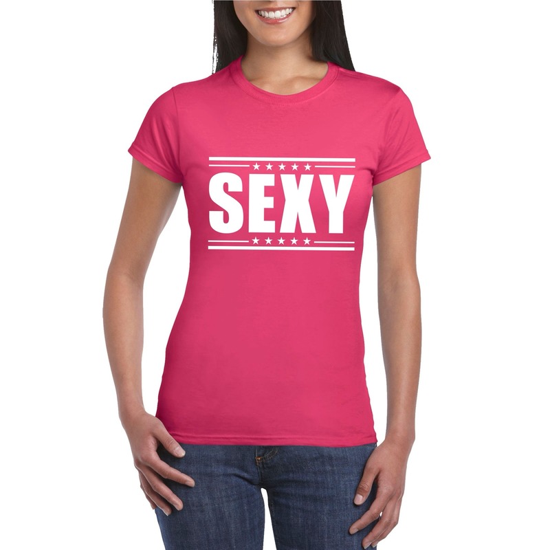 Fuschsia roze t shirt dames met tekst sexy
