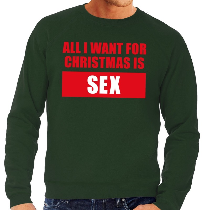 Foute kerstborrel trui groen all i want is sex heren