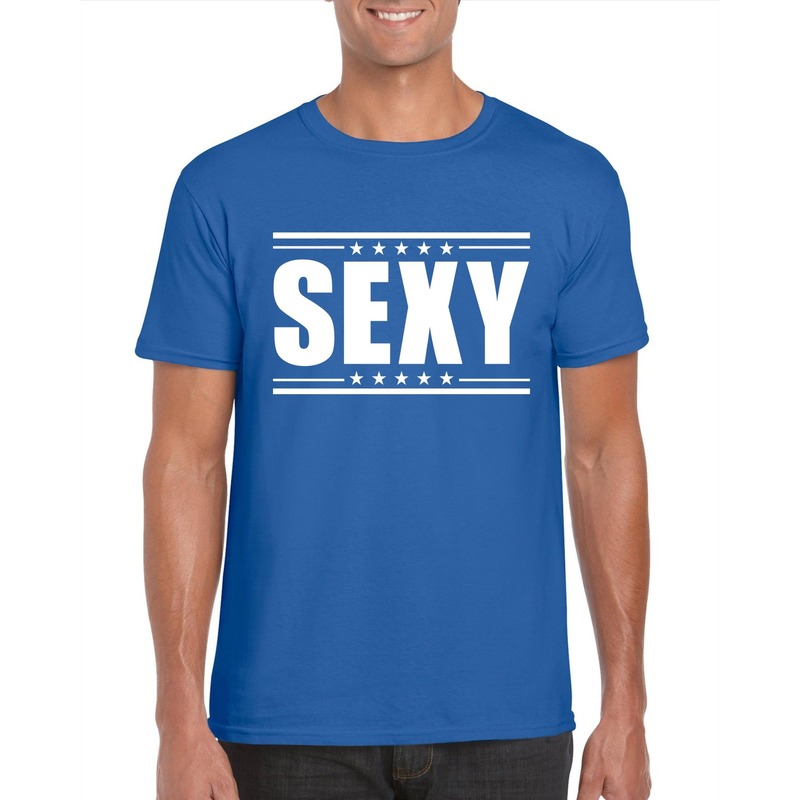 Blauw t shirt heren met tekst sexy