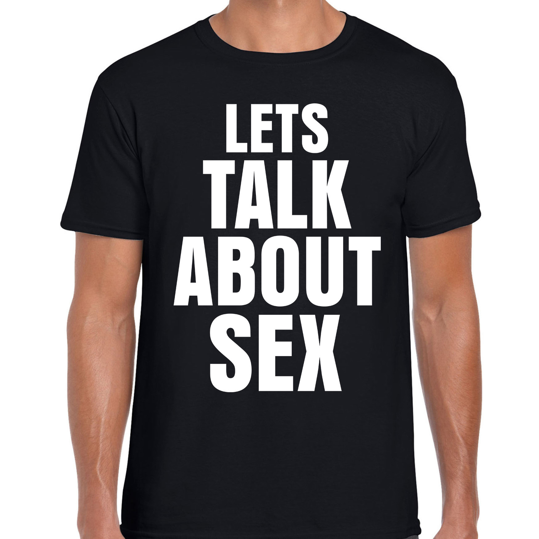 Lets talk about sex zwart fout tekst shirt voor heren