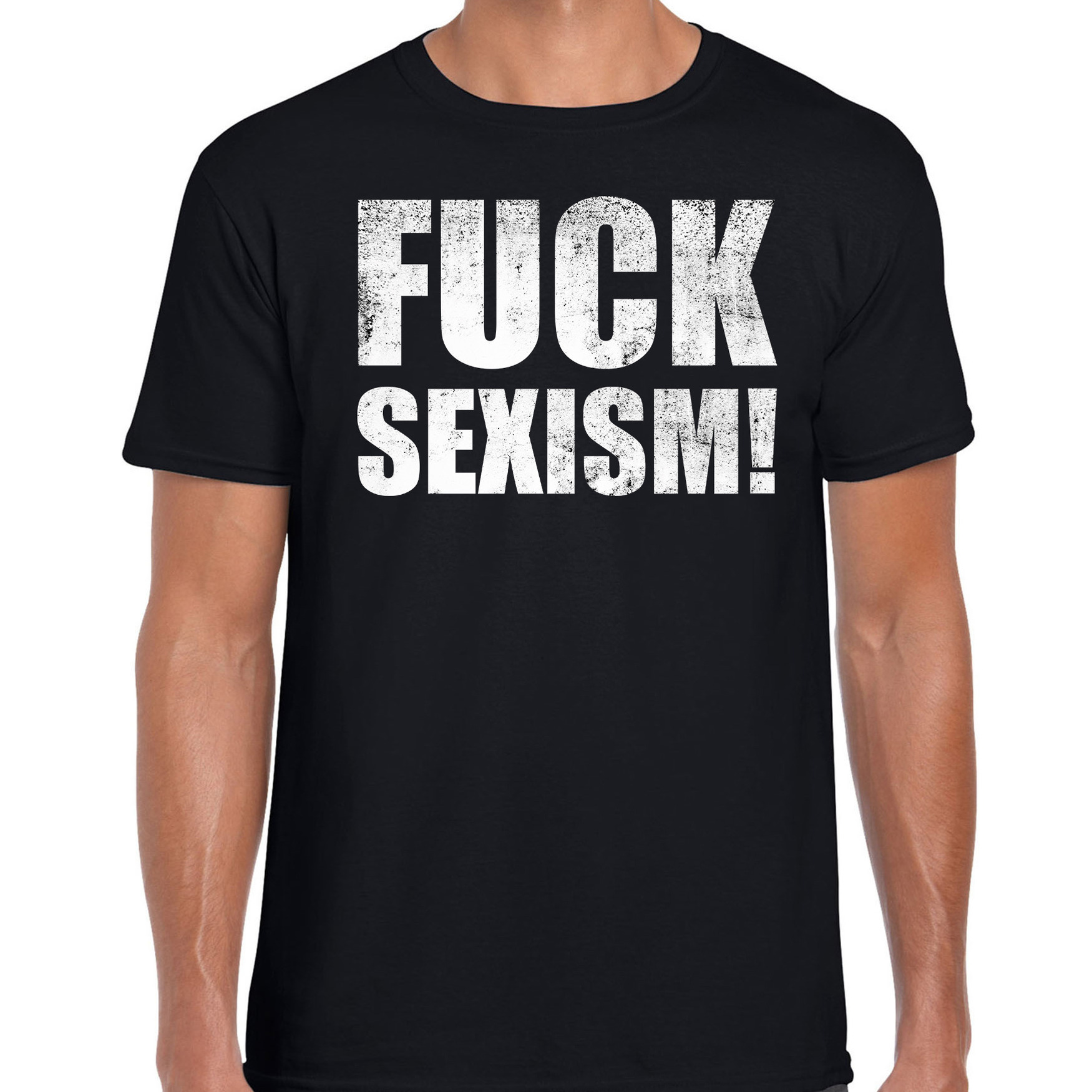 Fuck sexism t shirt zwart voor heren om te staken protesteren