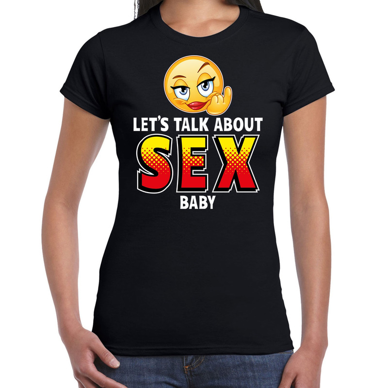 Lets talk about sex emoticon fun shirt dames zwart
