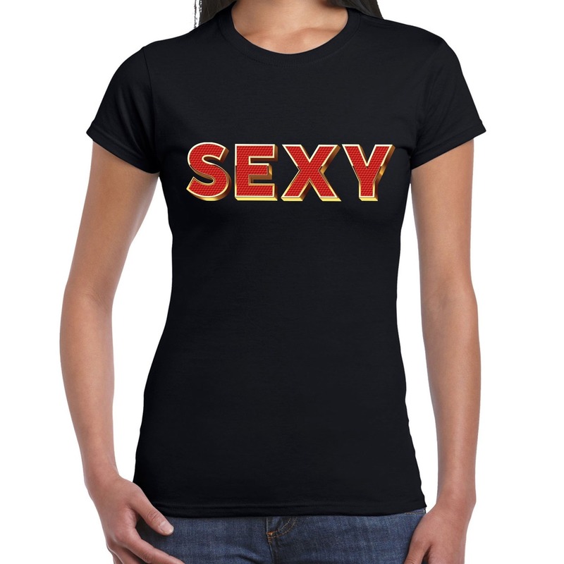 Fout sexy t shirt met 3d effect zwart voor dames